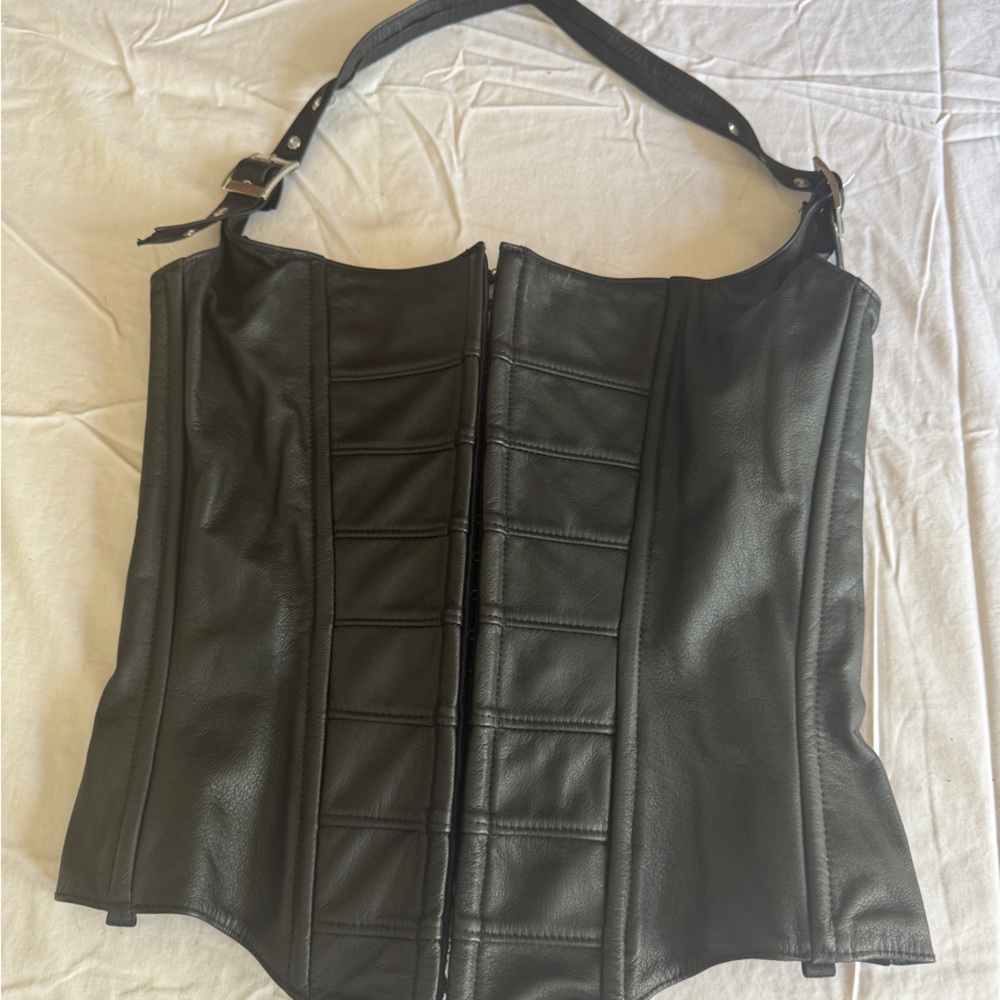 Allure Leather Black Halter Corset with Adjustable Strap and Garters